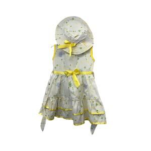 VTG 50s smock Style white and yellow toddler Dress floral and matching hat NWT